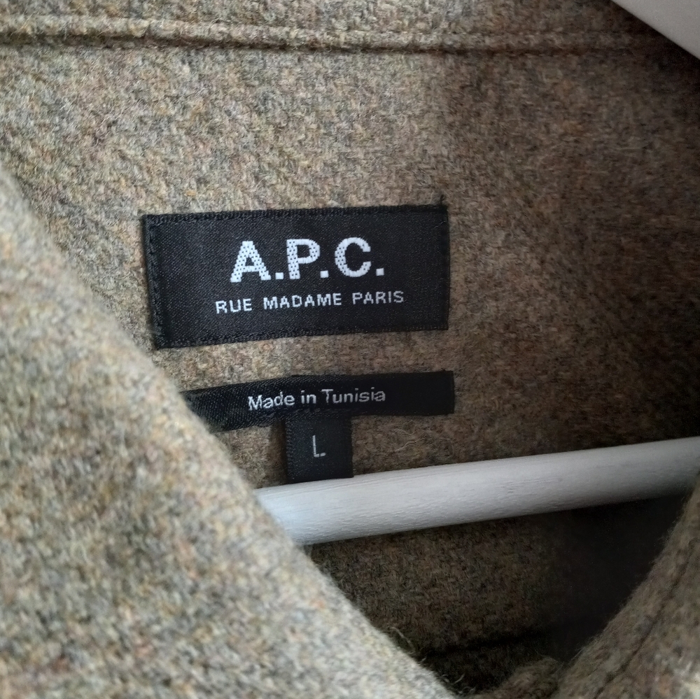 A.P.C. Men's Basile Wool Overshirt Shacket In Khaki Heather L - Picture 6 of 15